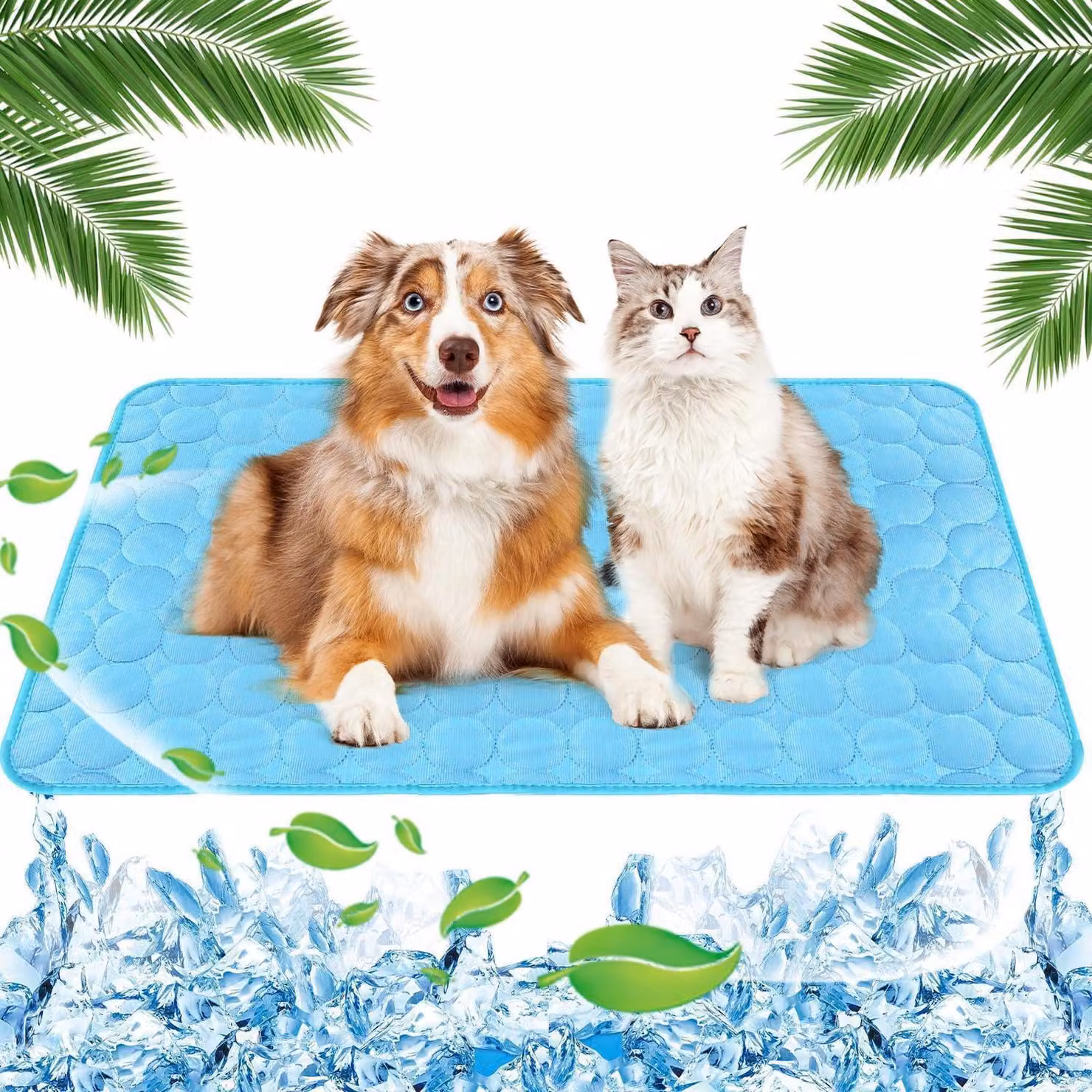 Tappetino refrigerante per cani e gatti, 70x100 cm, colore blu, auto-refrigerante