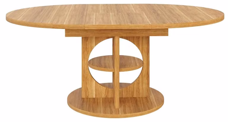 Tavolo da pranzo allungabile, forma circolare che si trasforma in ovale, dimensioni da 110 a 150 cm, con spazio contenitivo, realizzato in legno e MDF, capacità di carico fino a 60 kg, design salvaspazio