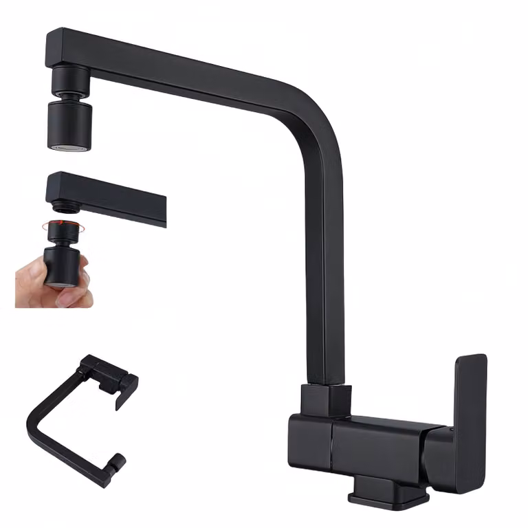 Rubinetto da cucina pieghevole, con 2 tipi di getto, rotazione a 360°, colore nero