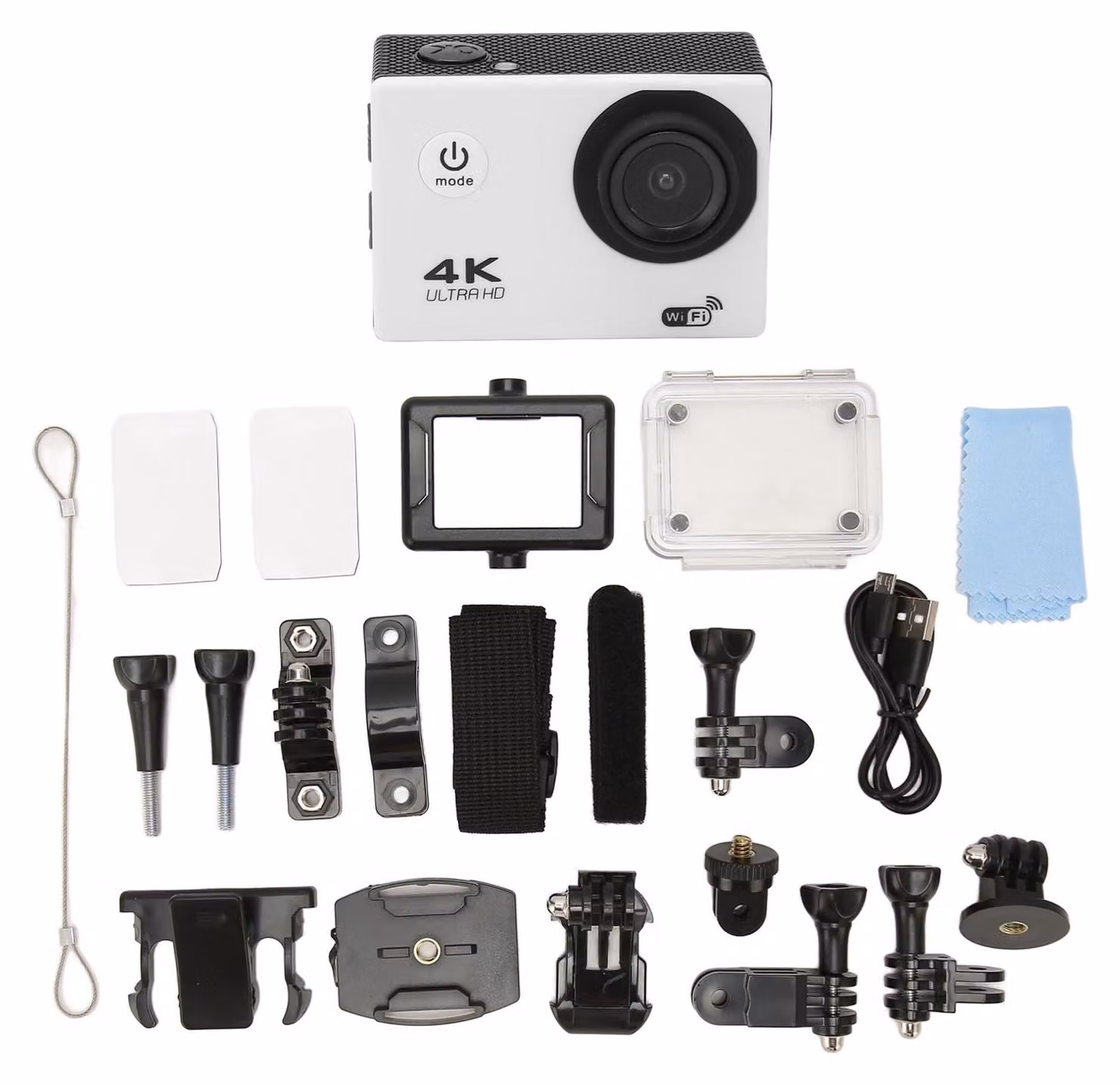Action Camera 4K HD impermeabile fino a 30 metri Schermo da 2,0 pollici WiFi Sport subacquei per esterni Casco da immersione Bianco