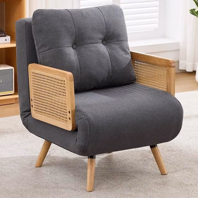 Poltrona letto 3 in 1 ¨C Minimal ¨C Grigio, struttura imbottita, braccioli in rattan, schienale regolabile