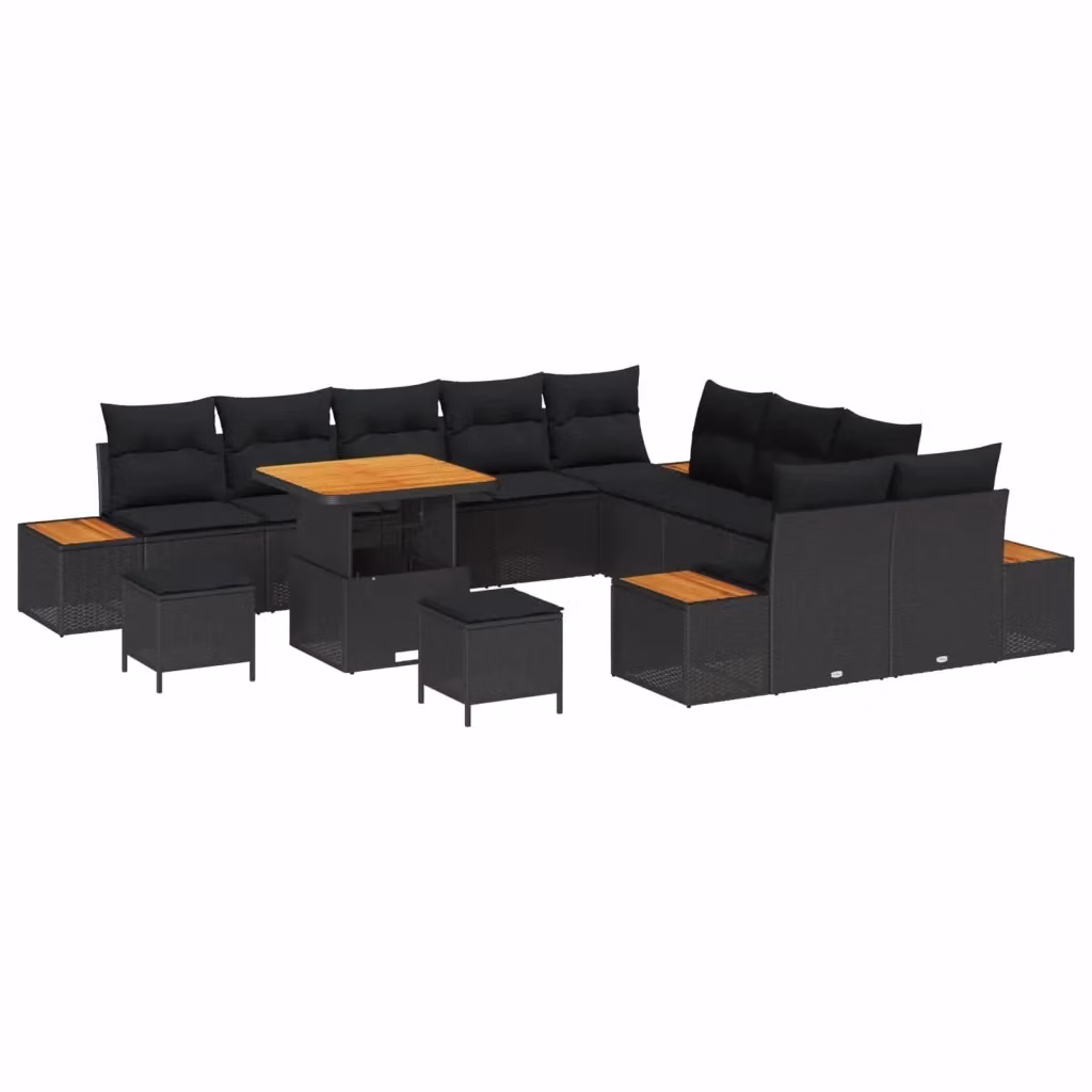 Set Divano da Giardino vidaXL a forma a U con 13 pezzi, Nero – 2