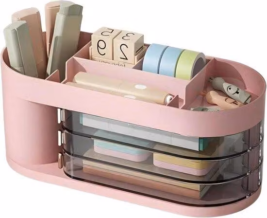 Organizer da ufficio con 3 penne - Rosa - Grande capienza