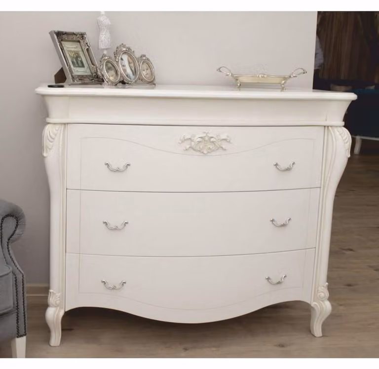 Casa Padrino cassettiera barocca a 3 cassetti bianco/argento 124,5 cm - Mobili barocchi