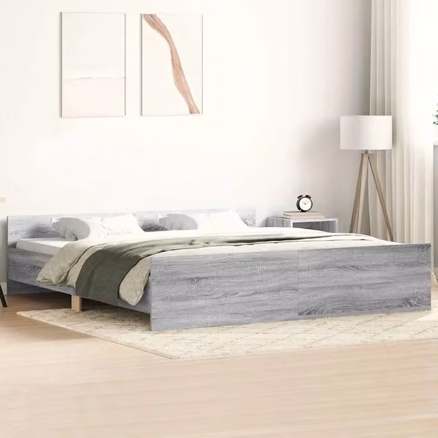 Letto con testiera e pediera vidaXL in legno di pino Grigio Sonoma 200x200 cm