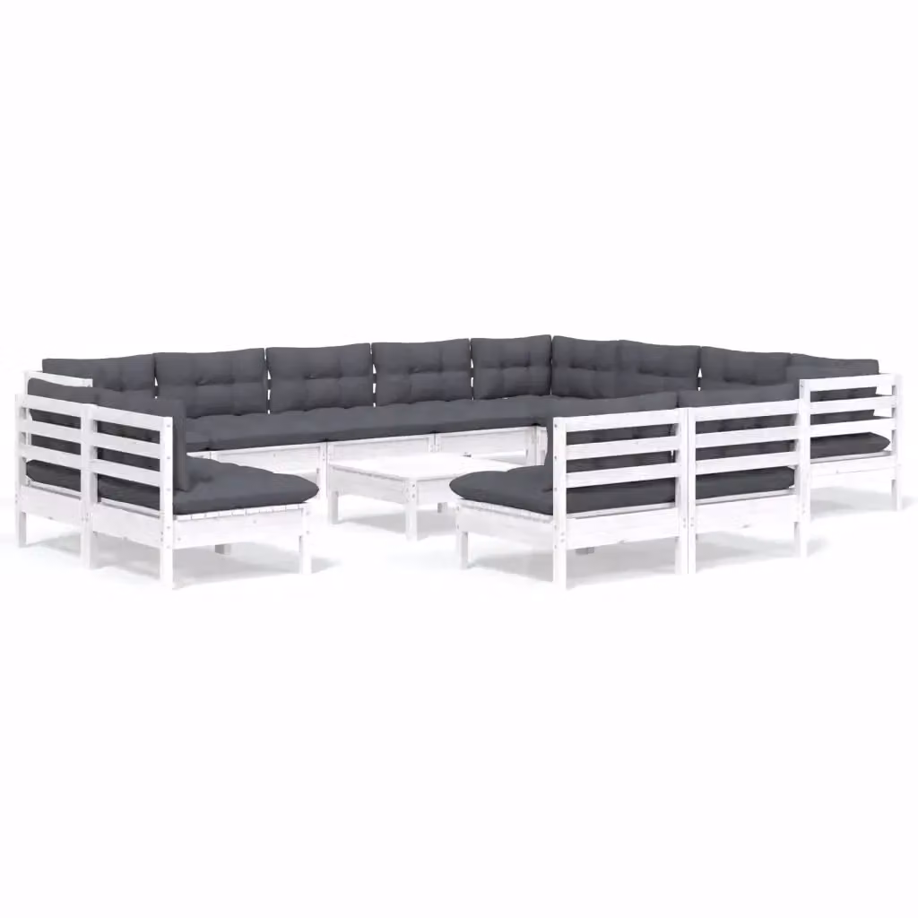 Set di divani da giardino a forma di U vidaXL in legno di pino con cuscini bianchi e antracite – 2