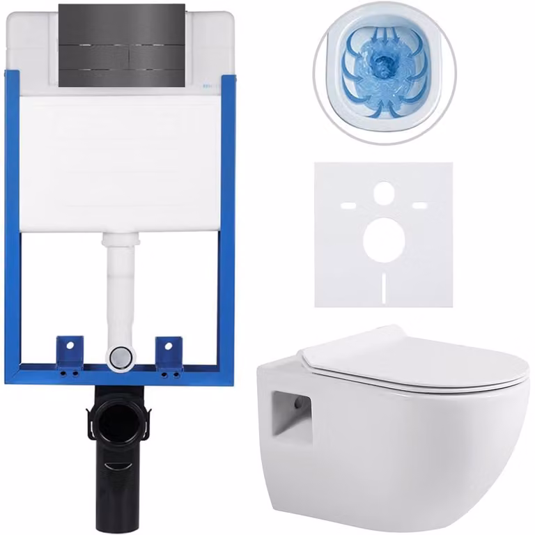 Set completo per WC da incasso, modello Lite/Dure, colore bianco lucido, pulsante per WC modello Line, grigio scuro, da incasso, dimensioni 51x35 cm