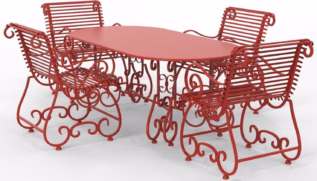 Casa Padrino Set di mobili da giardino in ferro battuto liberty - Vari colori - 1 tavolo ovale e 4 sedie da giardino con braccioli - Mobili da giardino e da giardino in ferro battuto liberty
