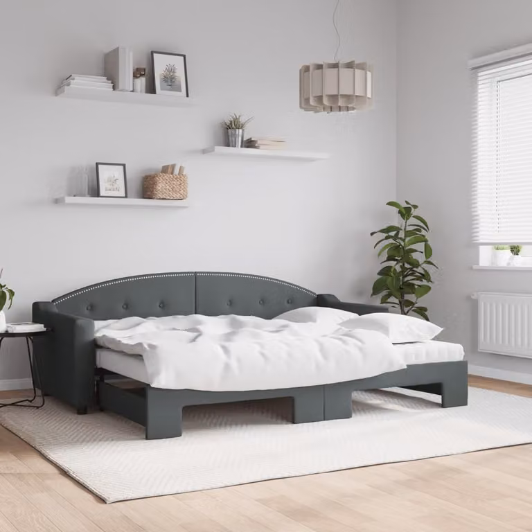 vidaXL Divano Letto Estraibile Moderno in Tessuto Grigio con Cassetto con Materasso 80 x 200 cm