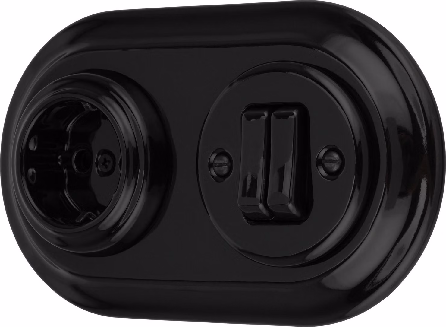 Presa di corrente retrò in porcellana da incasso, doppio interruttore, 2 prese, tutto in uno, serie SET PR1 nero