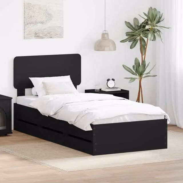 Struttura del letto-Giroletto Nero 90 x 200 cm Legno ingegnerizzato 217351