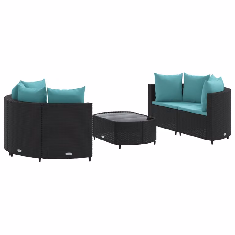 Set Divani da Giardino 5 pz con Cuscini in Polyrattan Nero