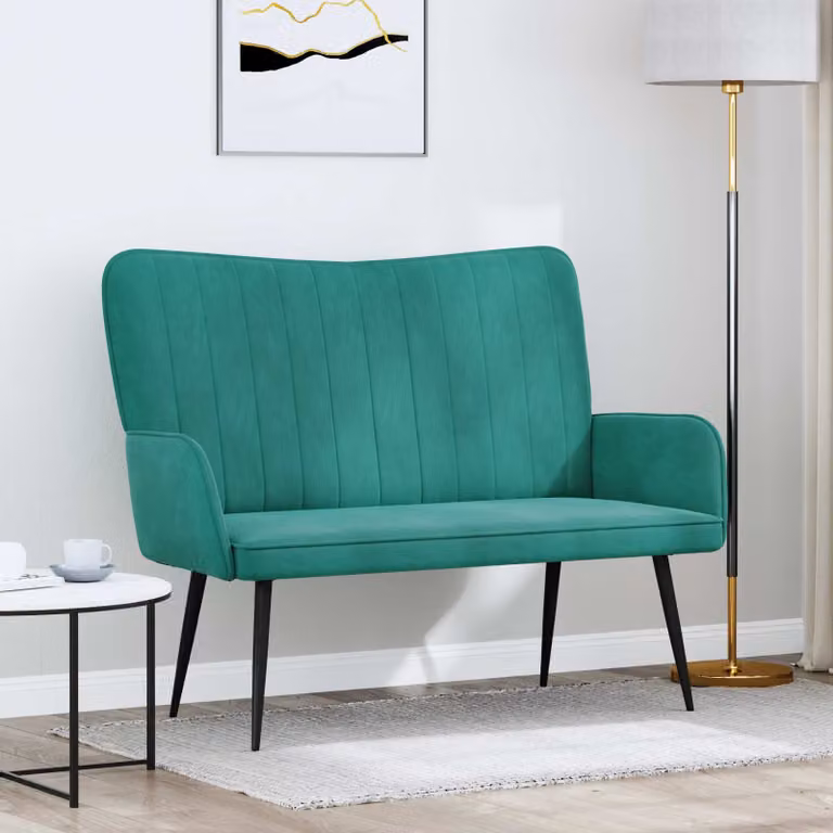 Divano a 2 posti vidaXL in velluto turchese, design moderno L: 115 cm, P: 61 cm, H: 87 cm