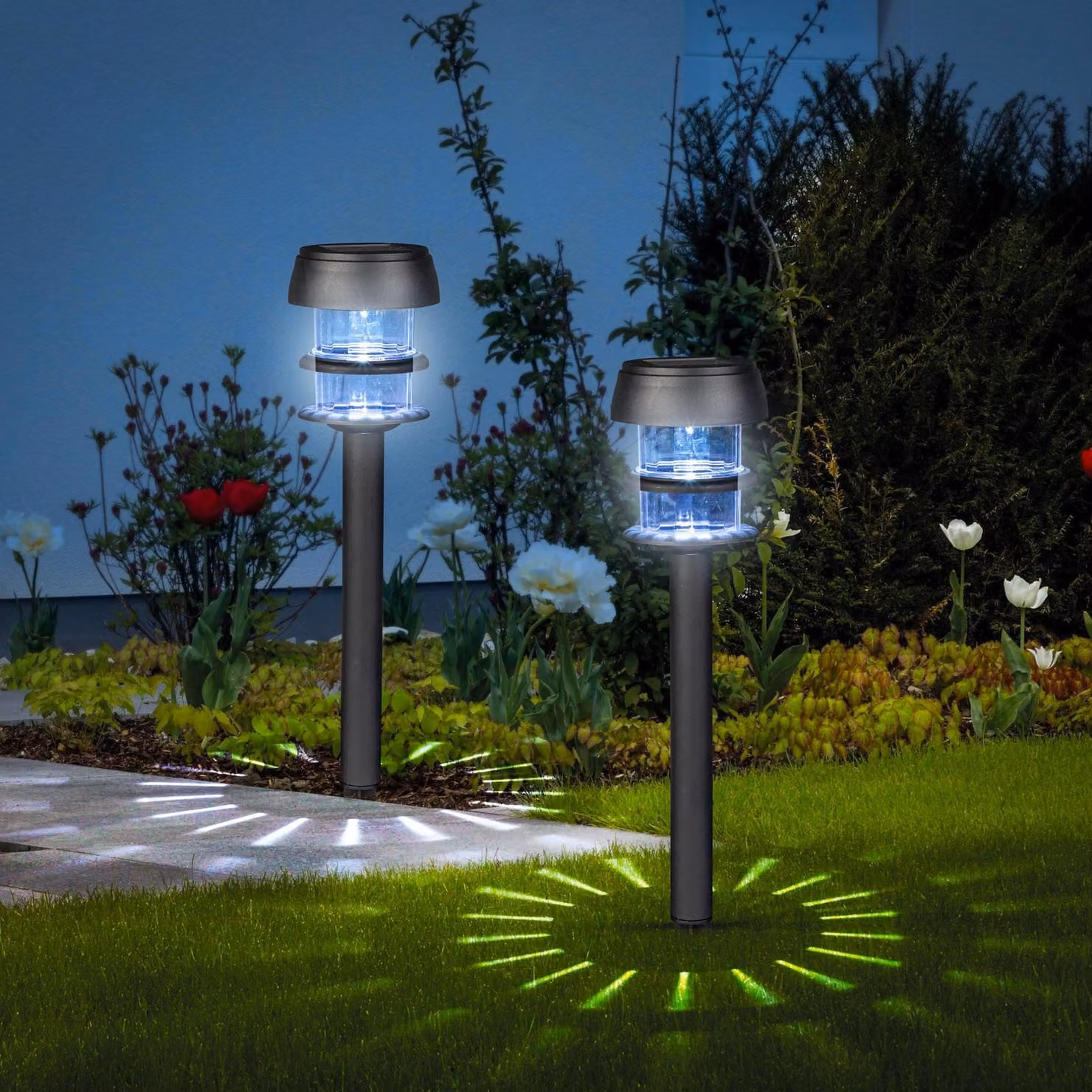 1x lampada da giardino solare a LED con energia solare - Lanterna solare per esterni - Luce LED bianca - Ø 7,5 x 40 cm - Con picchetto - Accensione/spegnimento automatico - Per illuminazione di giardini, vialetti e atmosfere [11275]