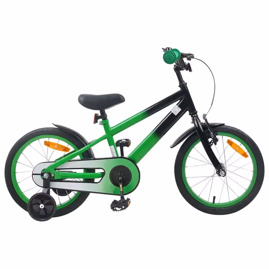 Bicicletta per bambini da 16 pollici in metallo e gomma, colore nero e verde – 2