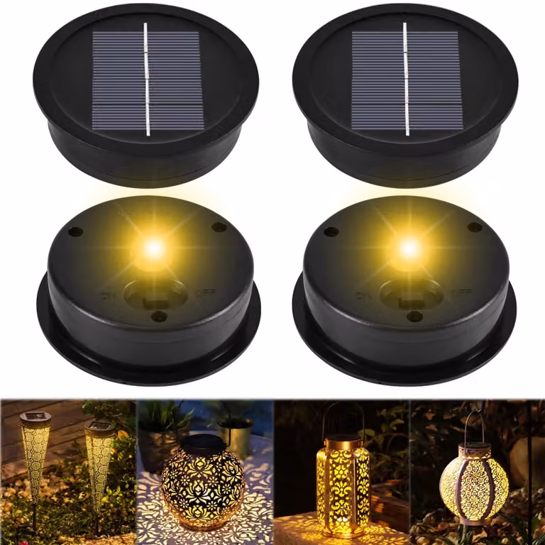 Set di 4 coperture solari, 8 cm, LED bianco caldo, grado di protezione IP65, ricambio