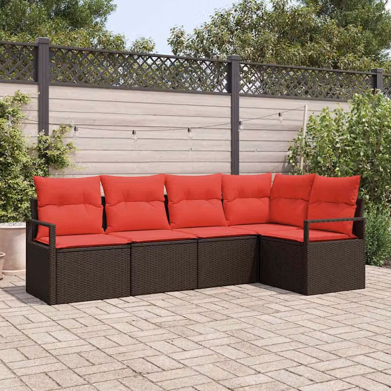 Maison Exclusive - Set da giardino composto da 5 pezzi. Divano in rattan sintetico, color marrone e rosso