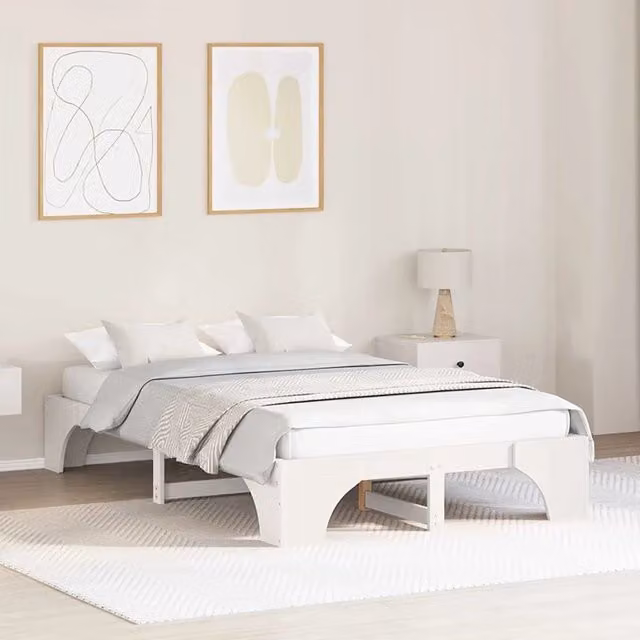 Struttura del letto-Giroletto-Rete del Letto Bianco 135 x 190 cm Pino massello 532606