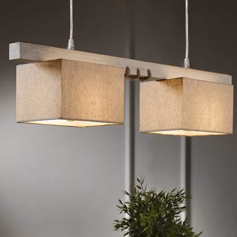 Lampada a sospensione Gea Onli in legno e tessuto beige con altezza regolabile – 2
