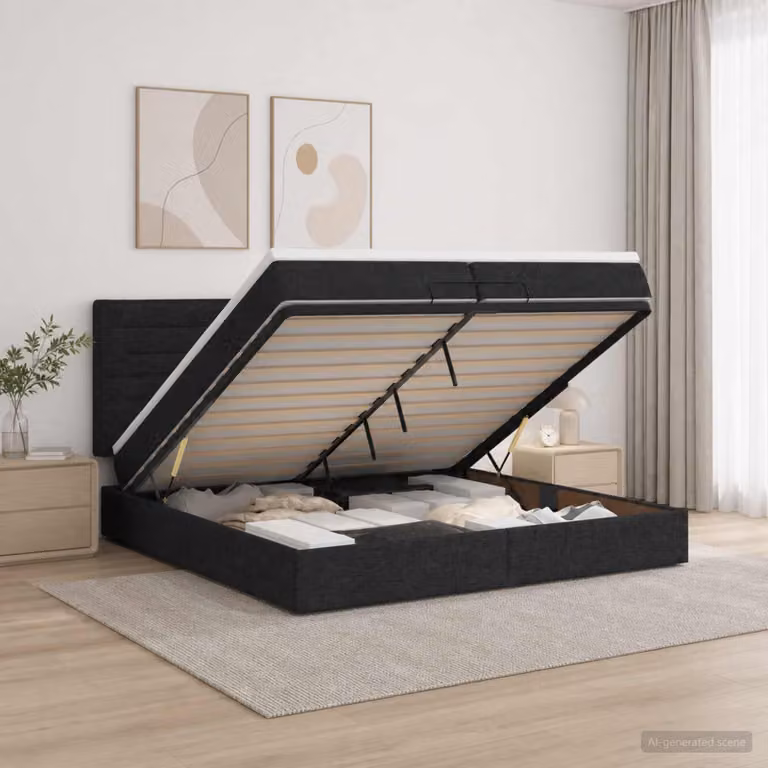 Letto ottomano con materasso vidaXL in tessuto nero L 200 cm x P 200 cm x H 88 cm
