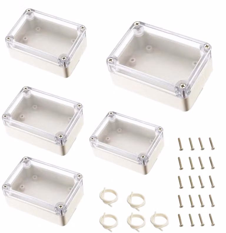 5 scatole di derivazione, contenitore per elettronica, impermeabile IP65, alloggiamento in plastica con coperchio trasparente