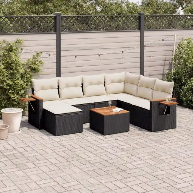 Set Divani da Giardino con Cuscini 8 pz Nero in Polyrattan 3227050