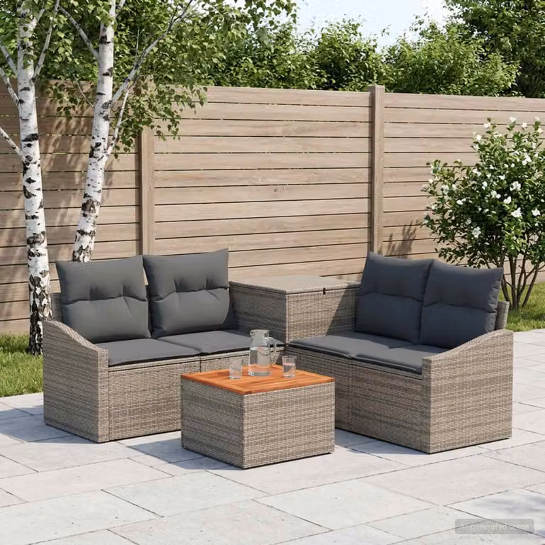 Set di divani da giardino vidaXL in polyrattan con forma a L, colore grigio e antracite, composto da 6 pezzi con tavolino da caffè e cuscini inclusi