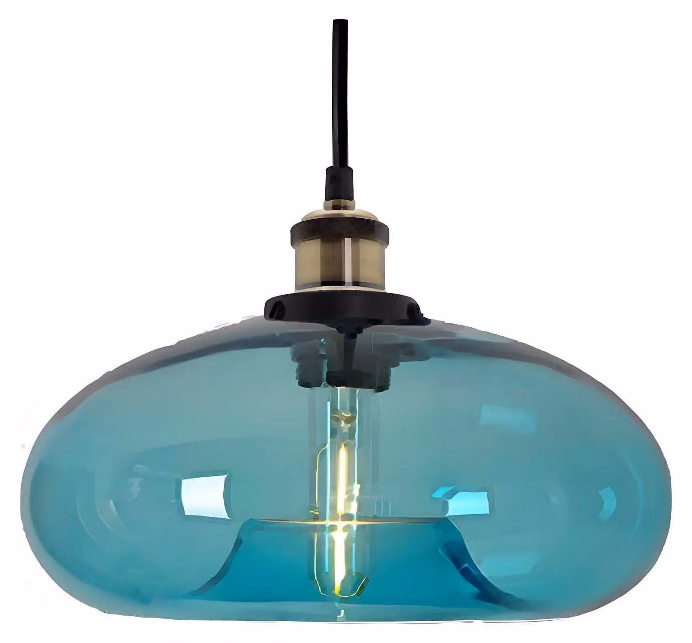 Lampada a sospensione in vetro blu, 28 cm, stile industriale, con altezza regolabile, attacco E27