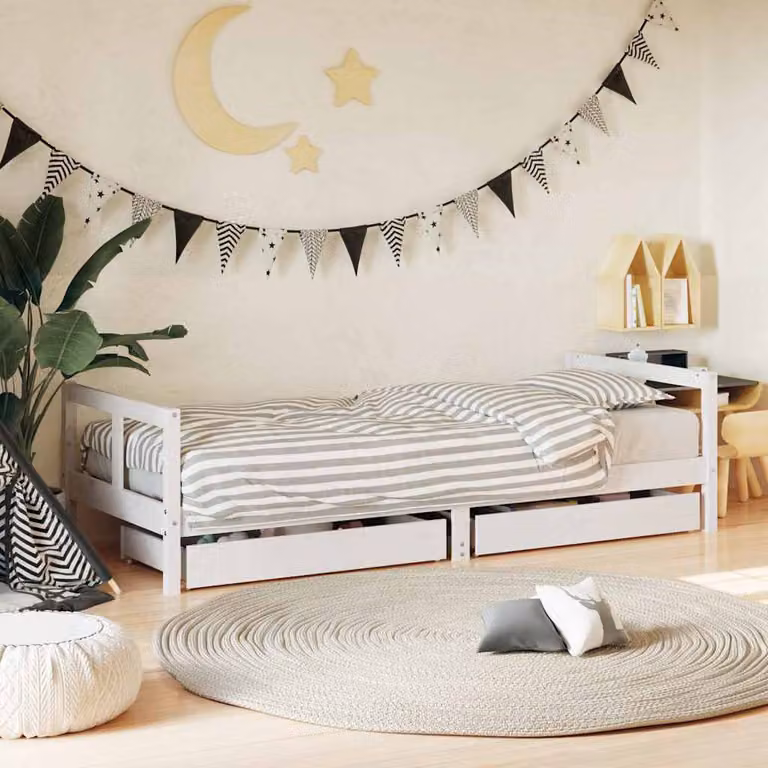 Giroletto per bambini vidaXL in legno massello di pino bianco con cassetti L 80 cm x P 200 cm