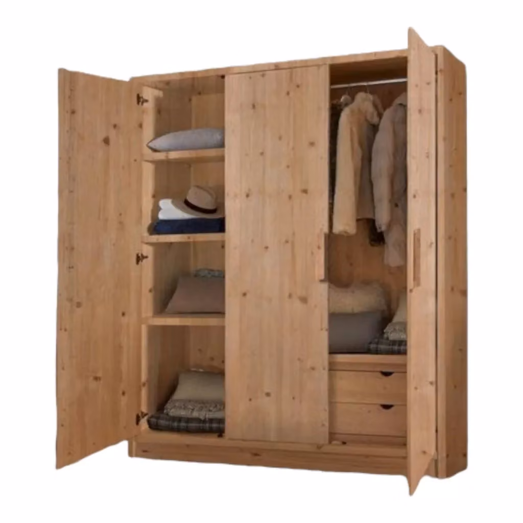 Armadio cortina a 3 ante in legno massello di abete Mobili 2G colore marrone L/P/H: 180 x 55 x 220 cm – 3