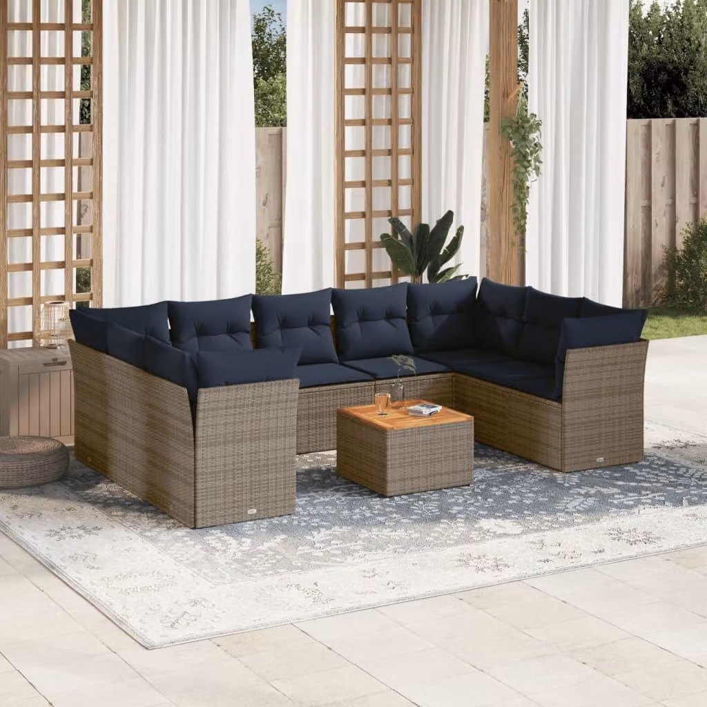 Maison Exclusive - Set Divani da Giardino 10 pz con Cuscini Grigio in Polyrattan