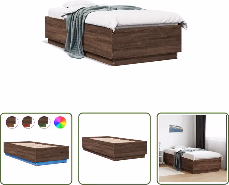 The Living Store Giroletto con LED effetto rovere marrone 90x200 cm Materiale a base di legno
