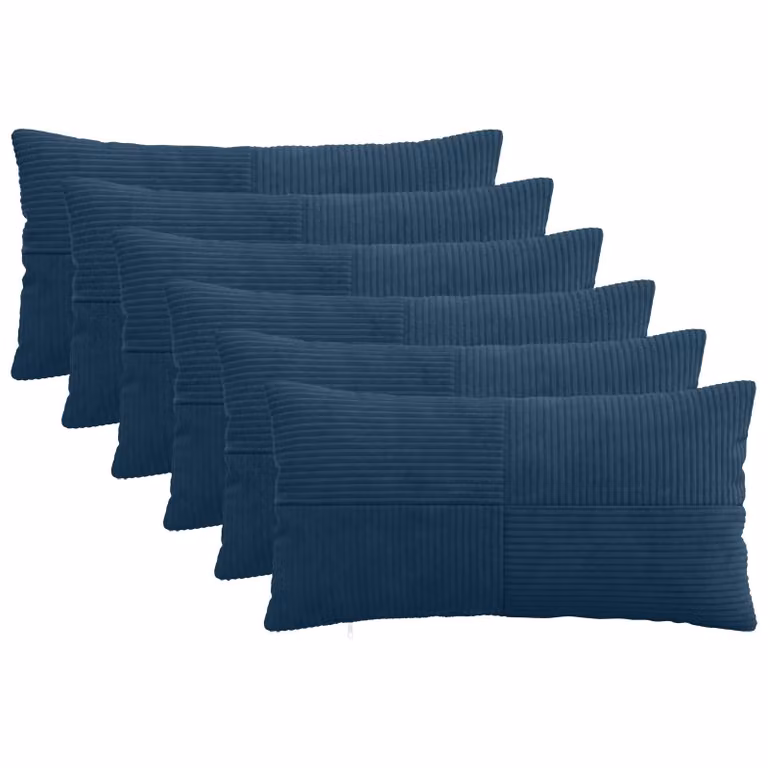Set di 6 federe vidaXL ALMELO in velluto a coste blu navy, L 70 cm x P 40 cm