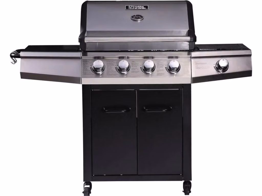 Barbecue a gas Bingo 5 Habitat et Jardin con 5 piastre, bruciatore laterale, termometro e fodera di protezione, Nero – 2