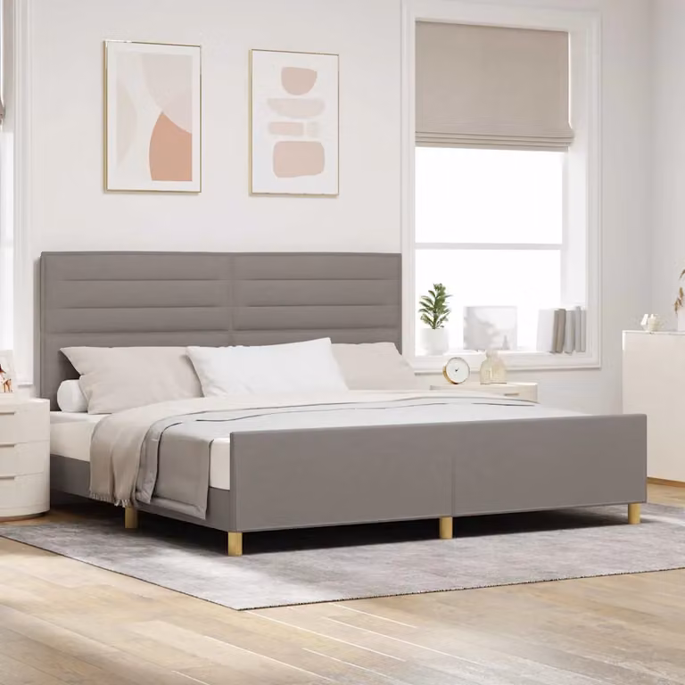 vidaXL Struttura letto con testiera Talpa in tessuto e legno, L/P/H: 200 x 200 x 128 cm, beige o grigio