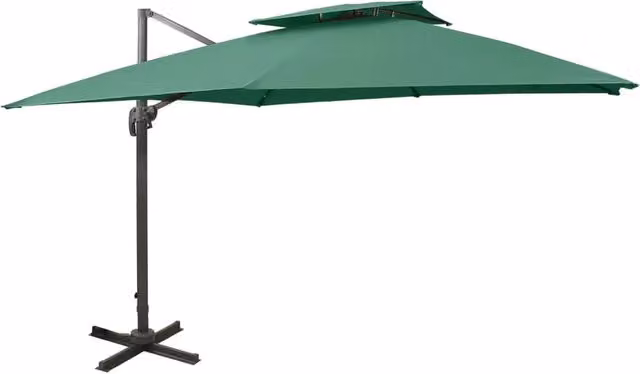 Ombrellone da esterno a braccio con doppio tetto in alluminio e poliestere verde L 300 x P 300 x H 258 cm
