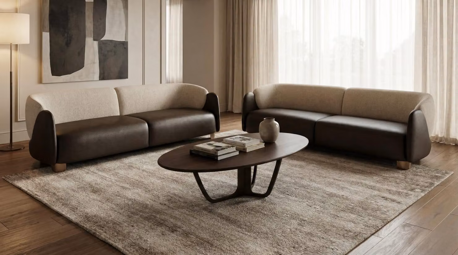 Set elegante per soggiorno, set per ufficio, 2 divani, tavolino