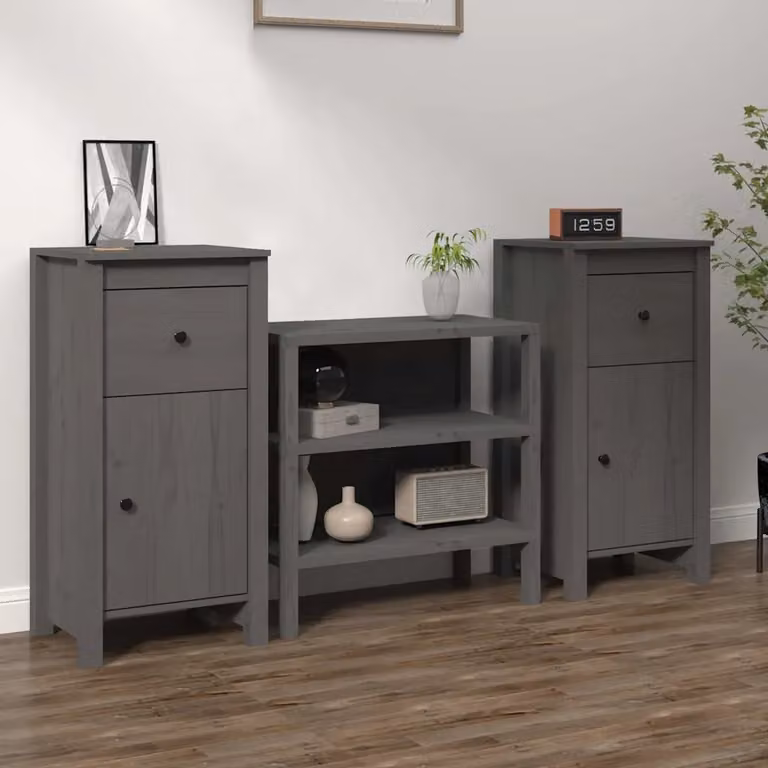 Set di 2 credenze vidaXL in legno massello di pino grigio stile rustico L/P/H: 40 x 35 x 80 cm