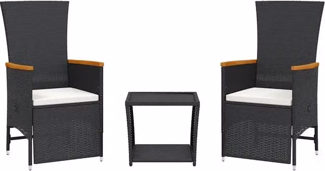 Set da Pranzo da Giardino 3 pz | Set Salotto da Giardino con Cuscini Nero in Polyrattan