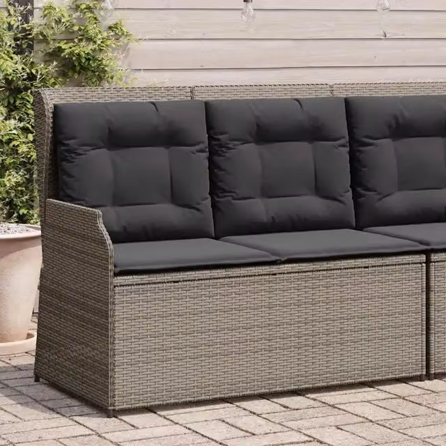 Panca Reclinabile da Giardino Outsunny in Polyrattan Grigia con Cuscini – 1