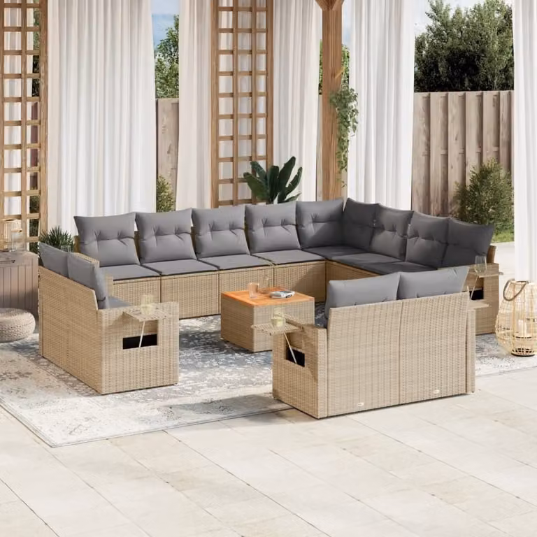 Maison Exclusive - Set Divano da Giardino 13 pz con Cuscini Beige in Polyrattan