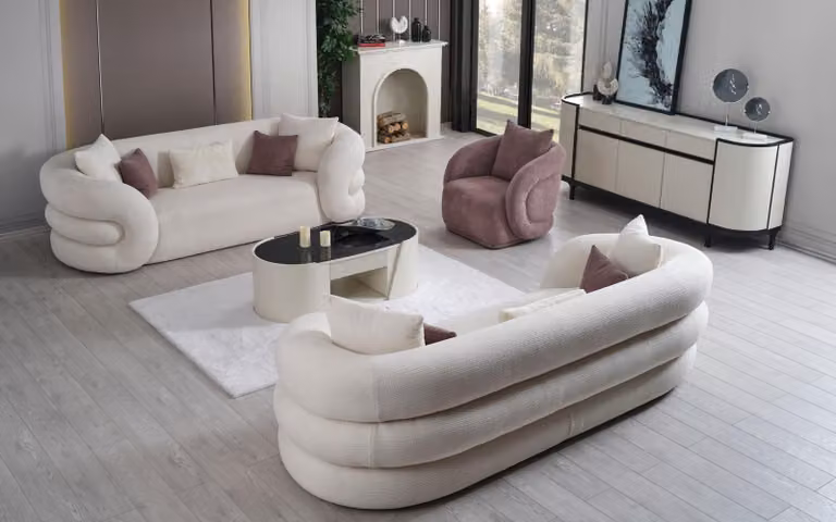 Set 3Sitzer Sofa und Sessel Farbe Weiß 3tlg. Designer Wohnzimmer