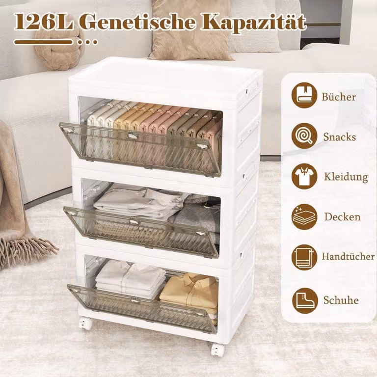 Contenitore pieghevole con coperchio, 126L/168L, ruote