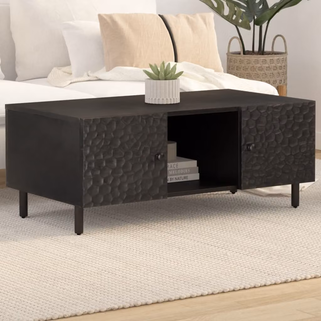 vidaXL Tavolino da Salotto Moderno in Legno di Mango Nero L: 100 cm, P: 54 cm, H: 40 cm