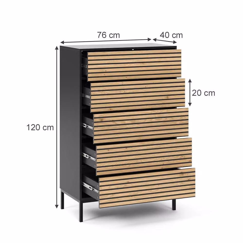 Cassettiera Eliza Vicco con 5 cassetti, colore beige e antracite, L: 120 cm, H: 76 cm, P: 40 cm – 2