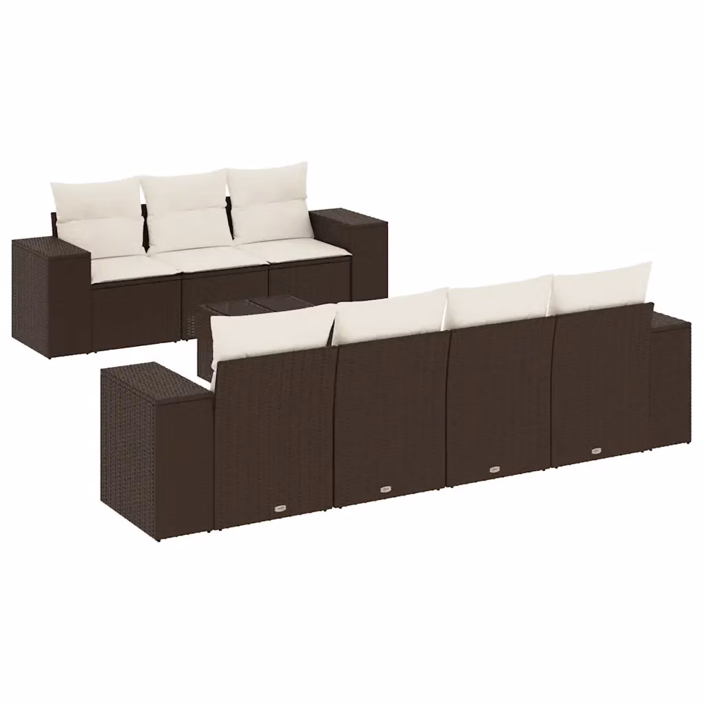 Set di divani da giardino vidaXL 8 pezzi in polyrattan marrone con cuscini e tavolino da esterno – 2