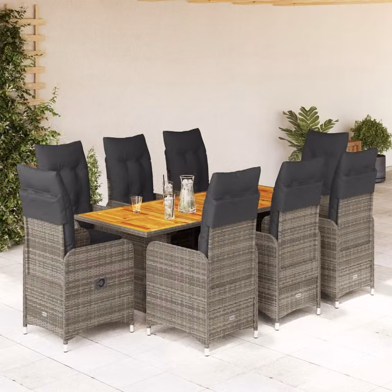 Maison Exclusive - Set da giardino bistrot 9 pezzi con cuscini grigio in polyrattan