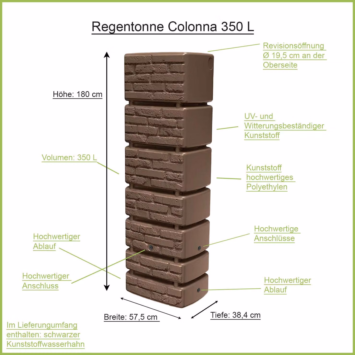 Colonnina rettangolare da 350 litri con rubinetto incluso