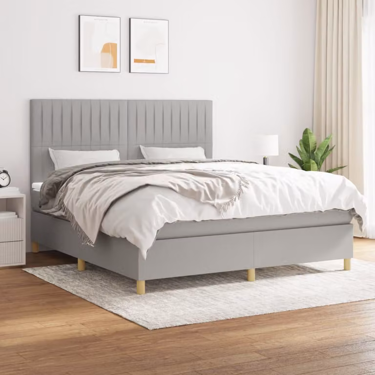 vidaXL Letto Ibrido con Giroletto a Molle e Materasso a Tasche Grigio Chiaro L/P/H: 160 x 200 x 128 cm