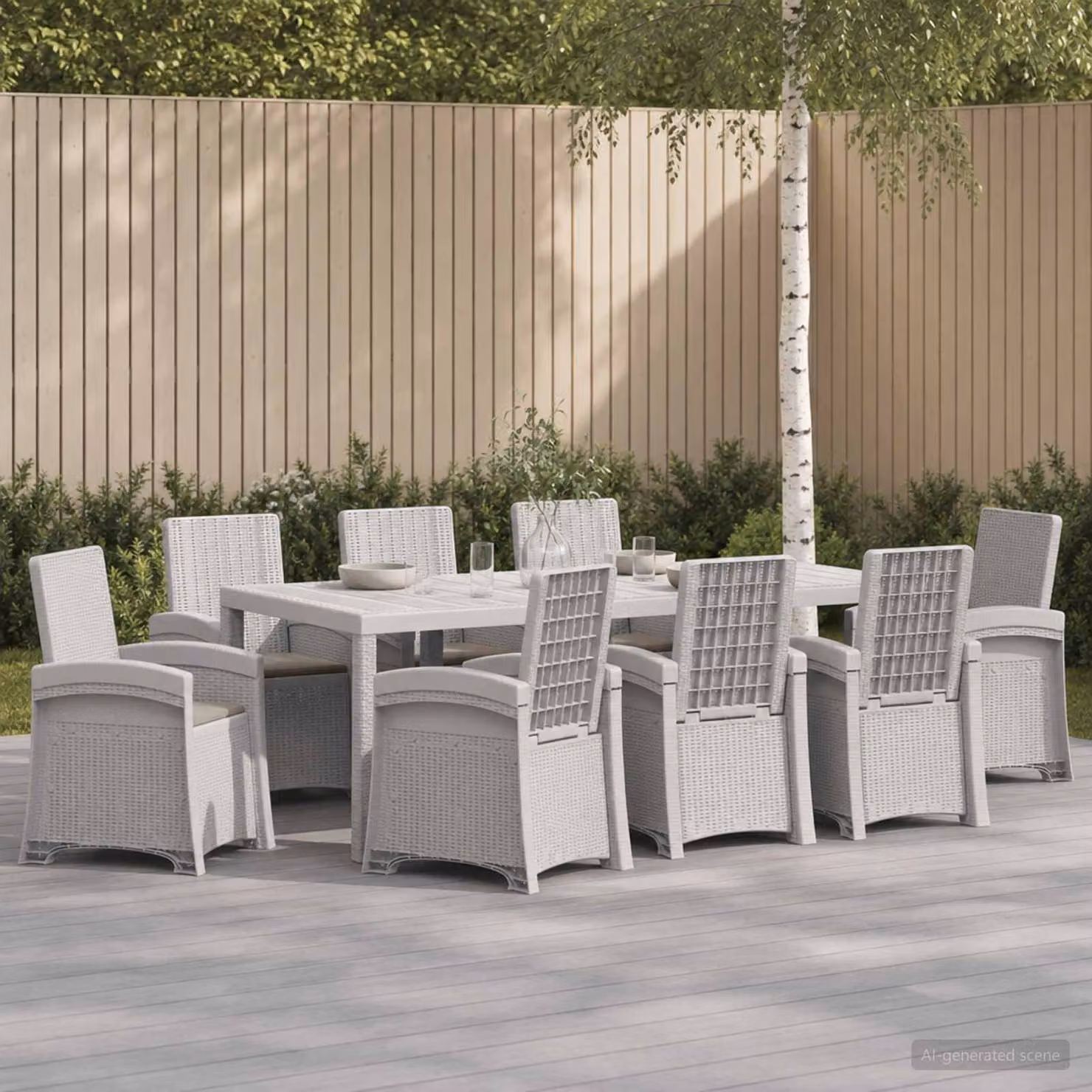 vidaXL Set da Pranzo per Giardino e Terrazzo in Polyrattan da 9 Pezzi, Bianco e Grigio
